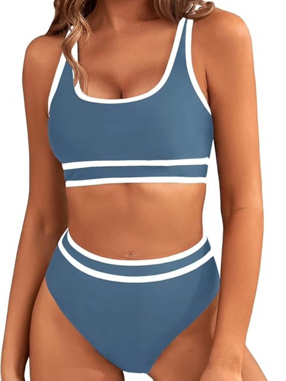 BMJL High Waisted Bikini 2 Piece Color Block Tummy Control Size Large, LIKE NEW
